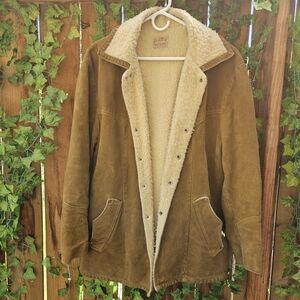 Men's Tan %100 Leather Sherpa Lined Jacket with Cream Interior